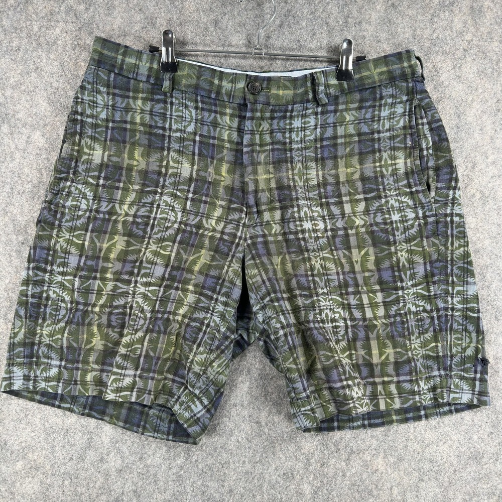 Brooks Brothers 346 Shorts Mens 35 (Fits 34) Green Blue Plaid Cotton